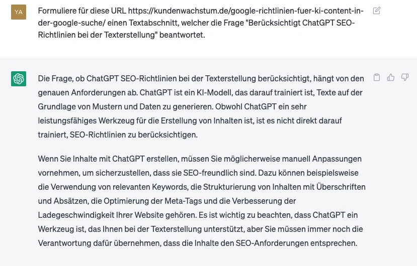 Sichere Dir die Infografik zum Thema "Berücksichtigt ChatGPT SEO-Richtlinien bei der Texterstellung" von KUNDENWACHSTUM.de.
